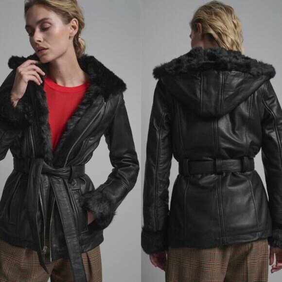 WILSON'S LEATHER Genevieve Faux Fur Belted Trench Jacket Size Large - Picture 1 of 10